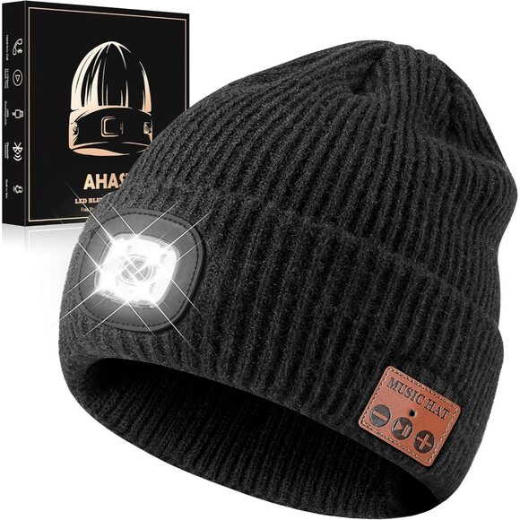 Bluetooth Beanie Hat with Light for Men Rechargeable 4 LED Beanie with Light H